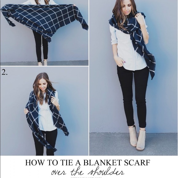 AMANDA✨ classic plaid blanket scarf green navy - Picture 6 of 8